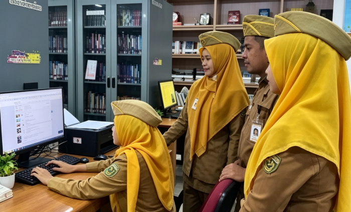 Perkuat Literasi Digital. Kepala Dinas Pendidikan Provinsi Sumatera Selatan Hj. Mondyaboni meninjau layanan Digital Library pada Perpustakaan Khusus Dinas Pendidikan Provinsi Sumsel di Palembang. Transformasi layanan berbasis teknologi ini menghadirkan akses digital terhadap ribuan koleksi buku, jurnal ilmiah, dan referensi pendidikan sebagai upaya memperluas budaya literasi serta mendukung peningkatan mutu pendidikan di Sumatera Selatan.
