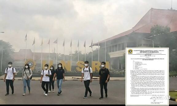 Caption Foto:Aktivitas perkuliahan di Universitas Sriwijaya (Unsri), Palembang, Sumatera Selatan. Unsri sementara mengalihkan kegiatan perkuliahan dari tatap muka menjadi sistem daring menyusul kondisi kualitas udara yang terdampak kabut asap akibat kebakaran hutan dan lahan (karhutla). Kebijakan ini ditempuh sebagai langkah antisipasi untuk menjaga kesehatan dan keselamatan sivitas akademika hingga kualitas udara kembali membaik.